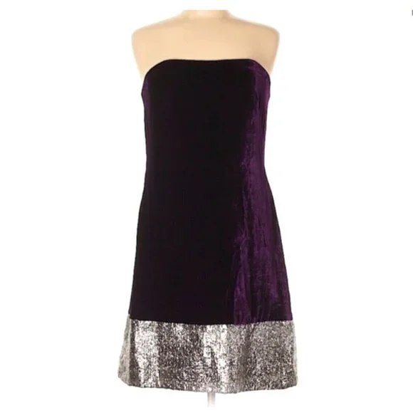 Badgley Mischka | Dresses | Badgley Mischka Strapless Purple Metallic Velvet  Cocktail Dress Size 8 | Poshmark
